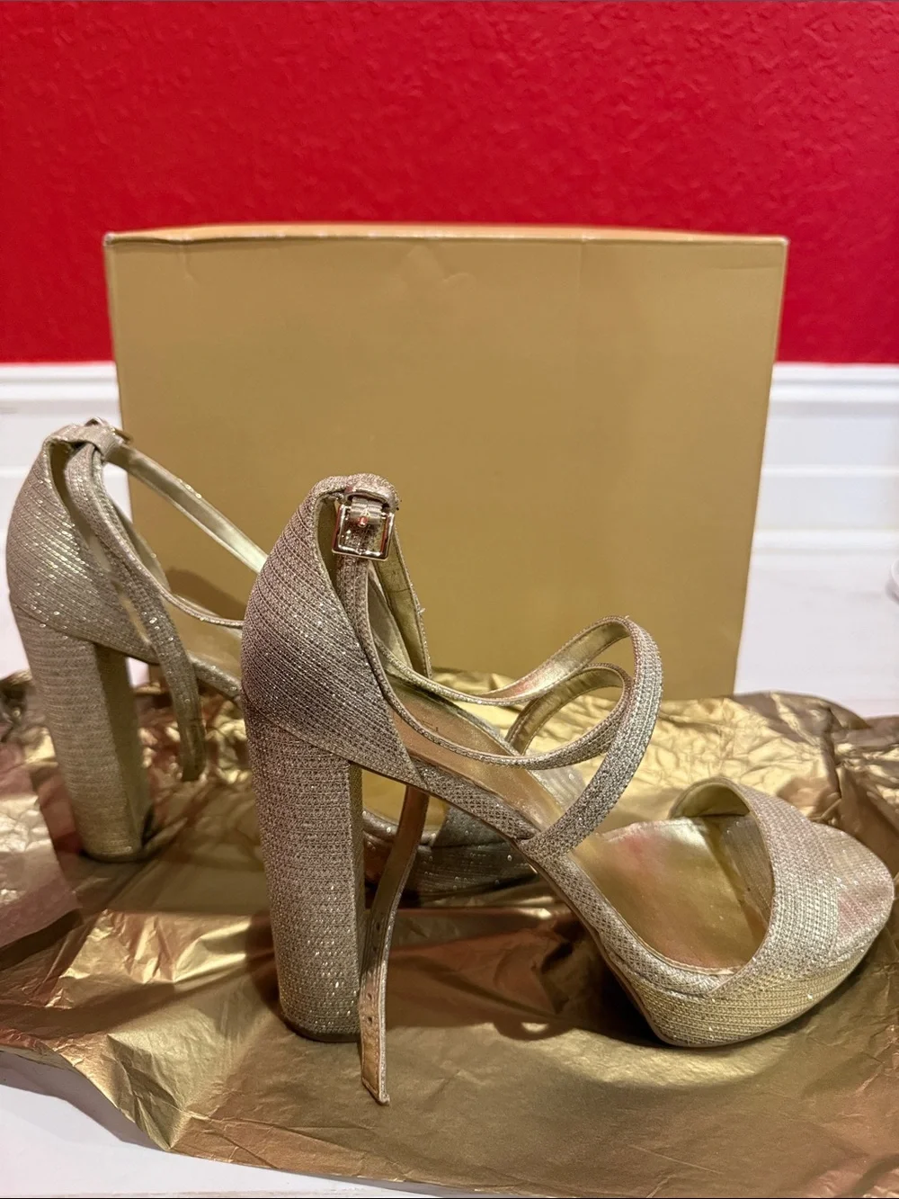 MICHAEL Michael Kors Gold Glitter Block Heel Sandals